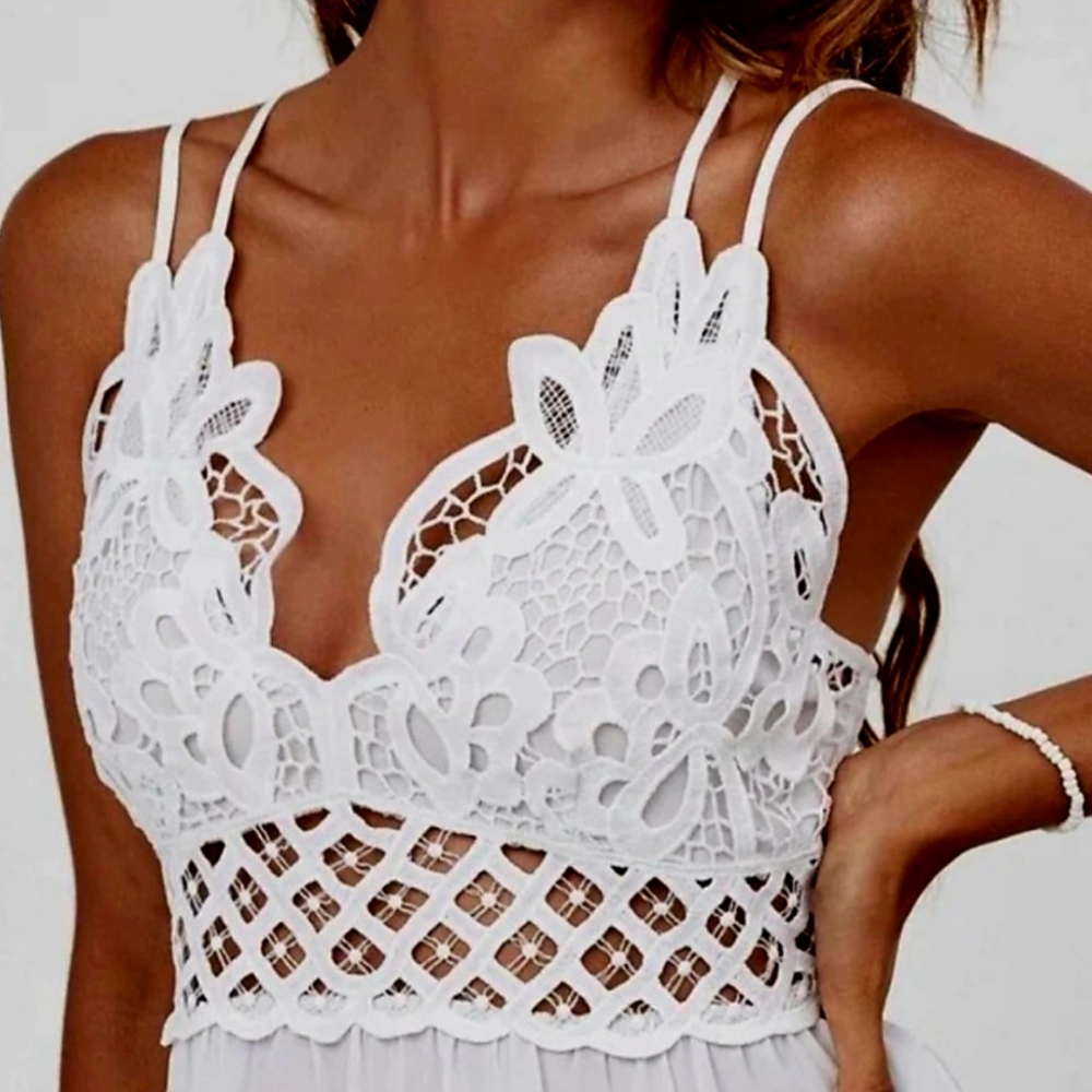Boho scalloped lace insert cami tank
